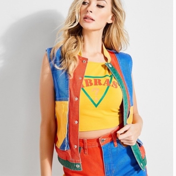 GUESS x J BALVIN Colorblocked Denim Vest vintage small - Picture 2 of 8